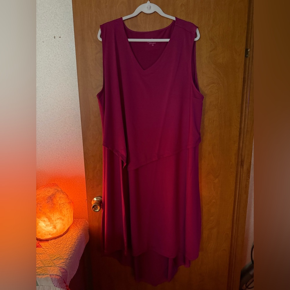 NWOT Cuddl Duds Silky Tank Dress with Asymmetrical Overlay, 
SIZE:3X